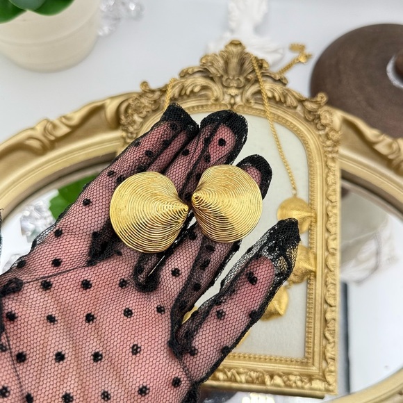 Gold Seashell Statement Necklace & Earring Set – Stainless Steel, PVD Plated - Picture 13 of 16